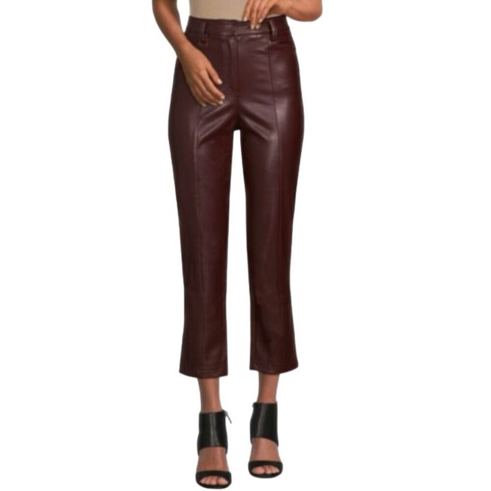LBLC THE LABEL Jen Faux Leather Cropped Pants in Elderberry burgundy sz M